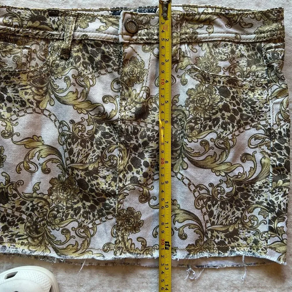 Vintage Y2K Hot Kiss Gold Metallic Print Denim Skirt